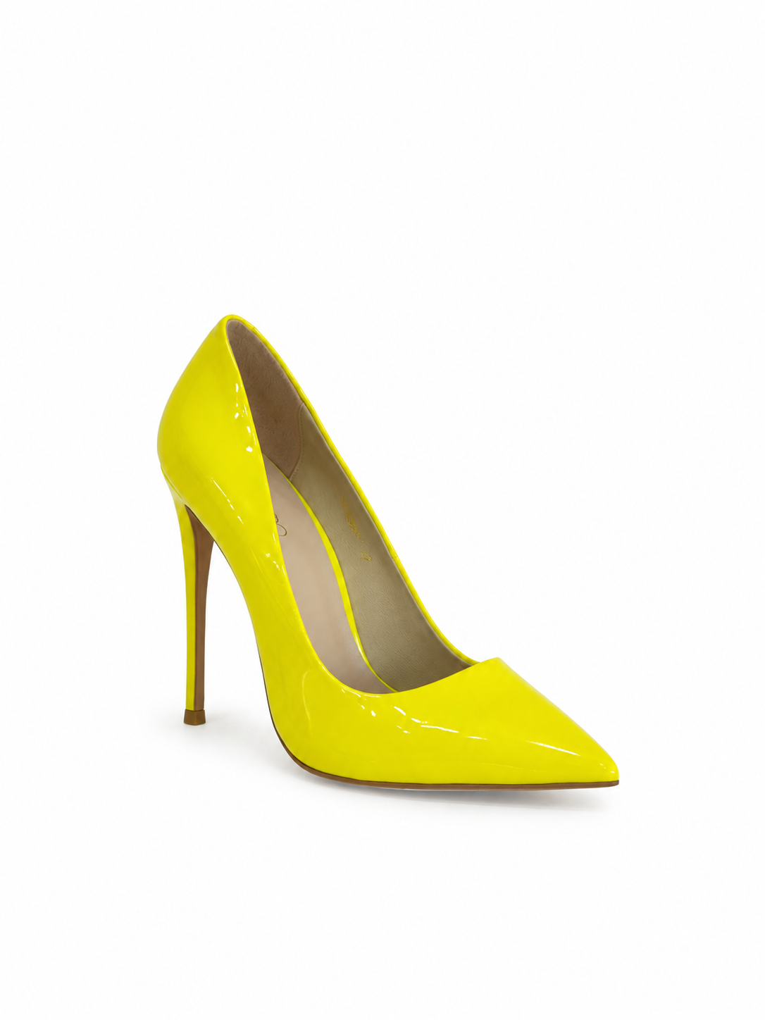 Yellow patent leather pointed-toe pumps with slender stiletto heel