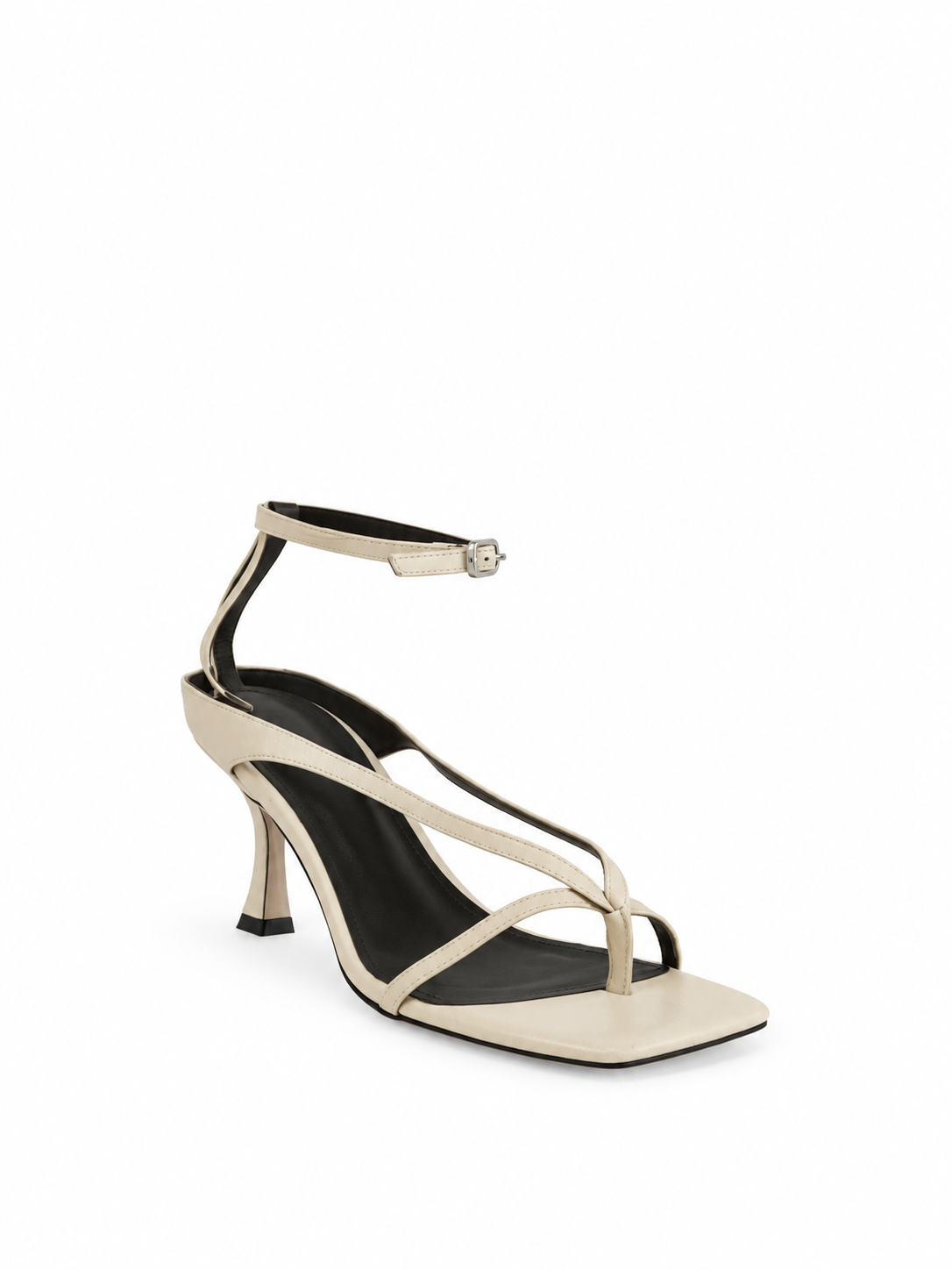 Ivory genuine leather heeled sandals with ankle strap, open toe, 70mm heel