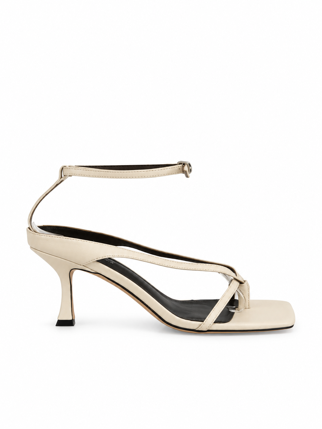Ivory genuine leather heeled sandals, ankle strap, open toe, high heel profile view