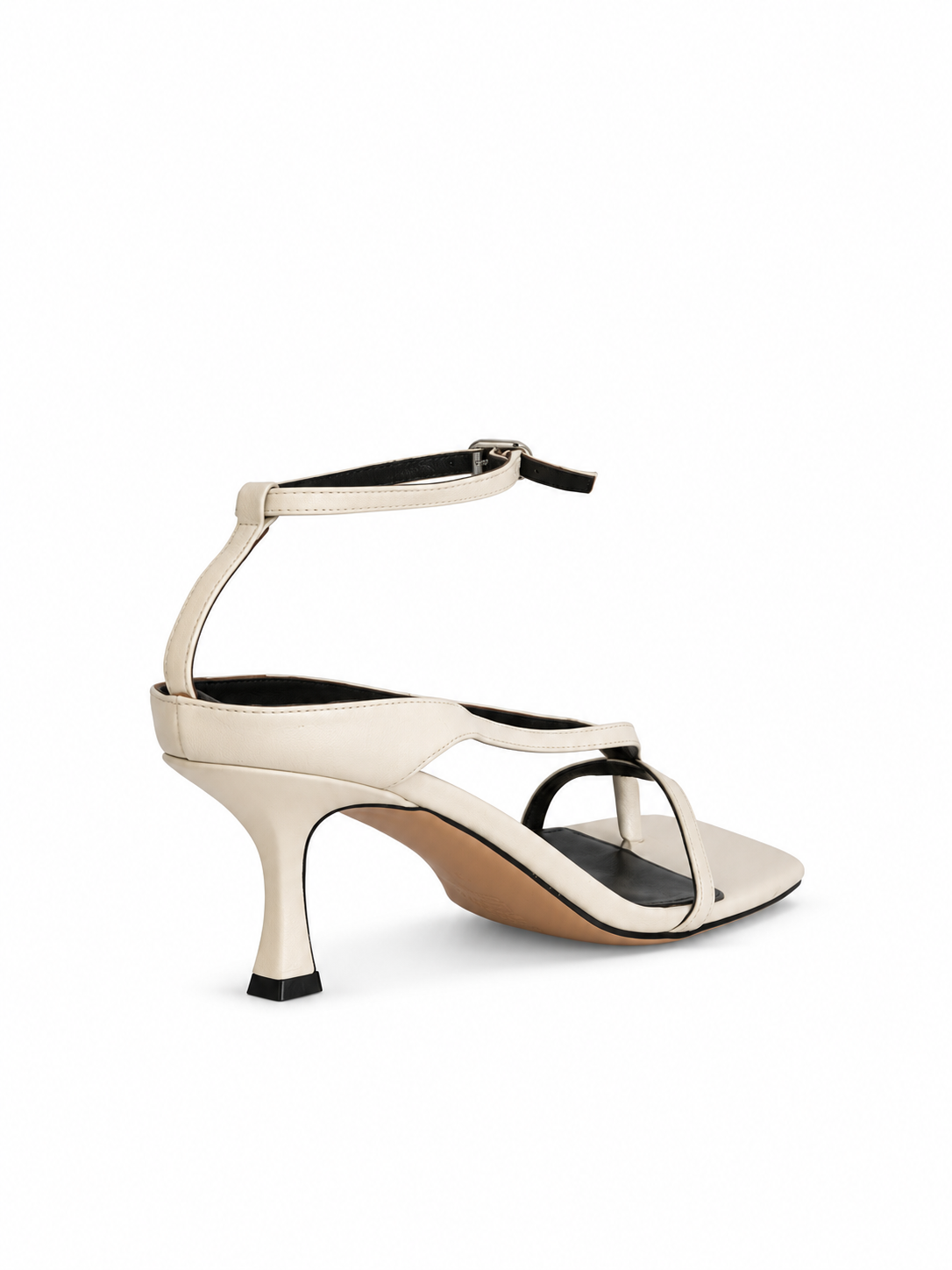 Ivory genuine leather heeled sandals with ankle strap buckle, open toe, slim heel