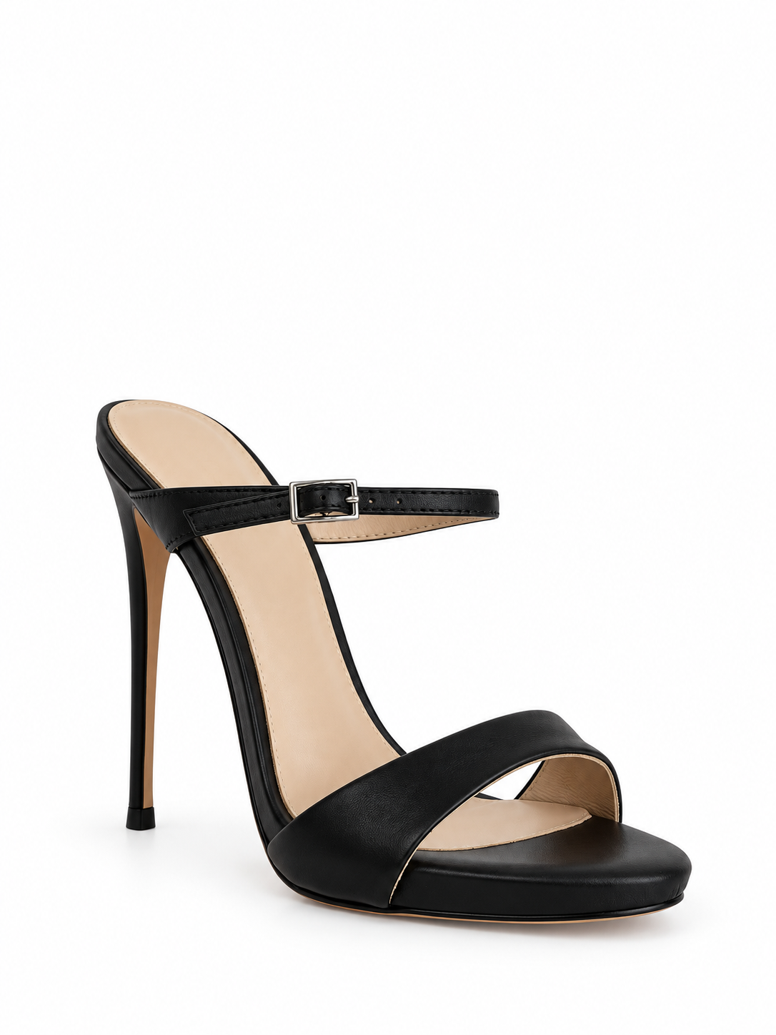 VALENTINA Black Leather Stiletto Sandals 120mm