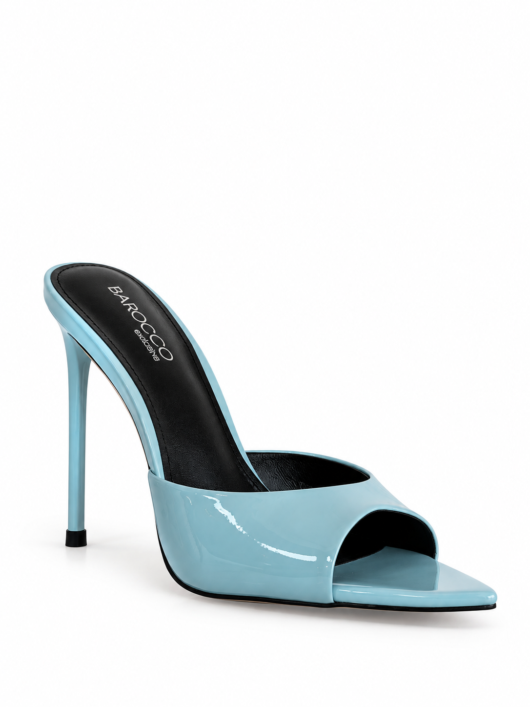 IRIS Soft Blue Patent Leather Stiletto Mules 105mm