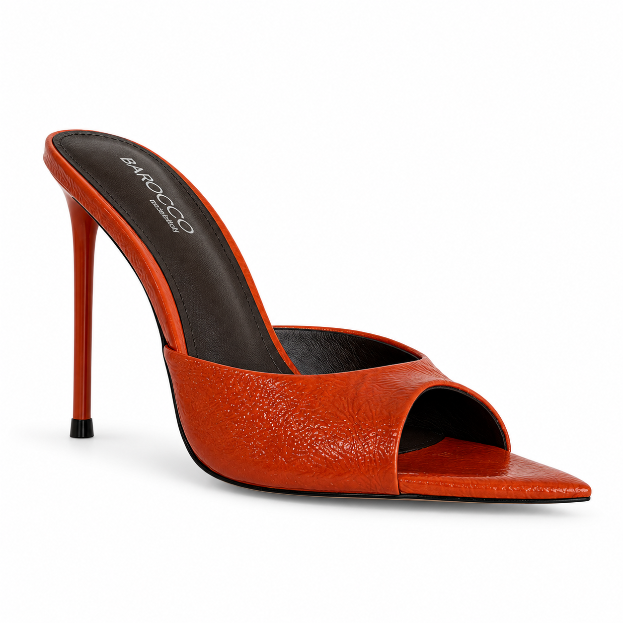 IRIS Orange Leather Stiletto Mules