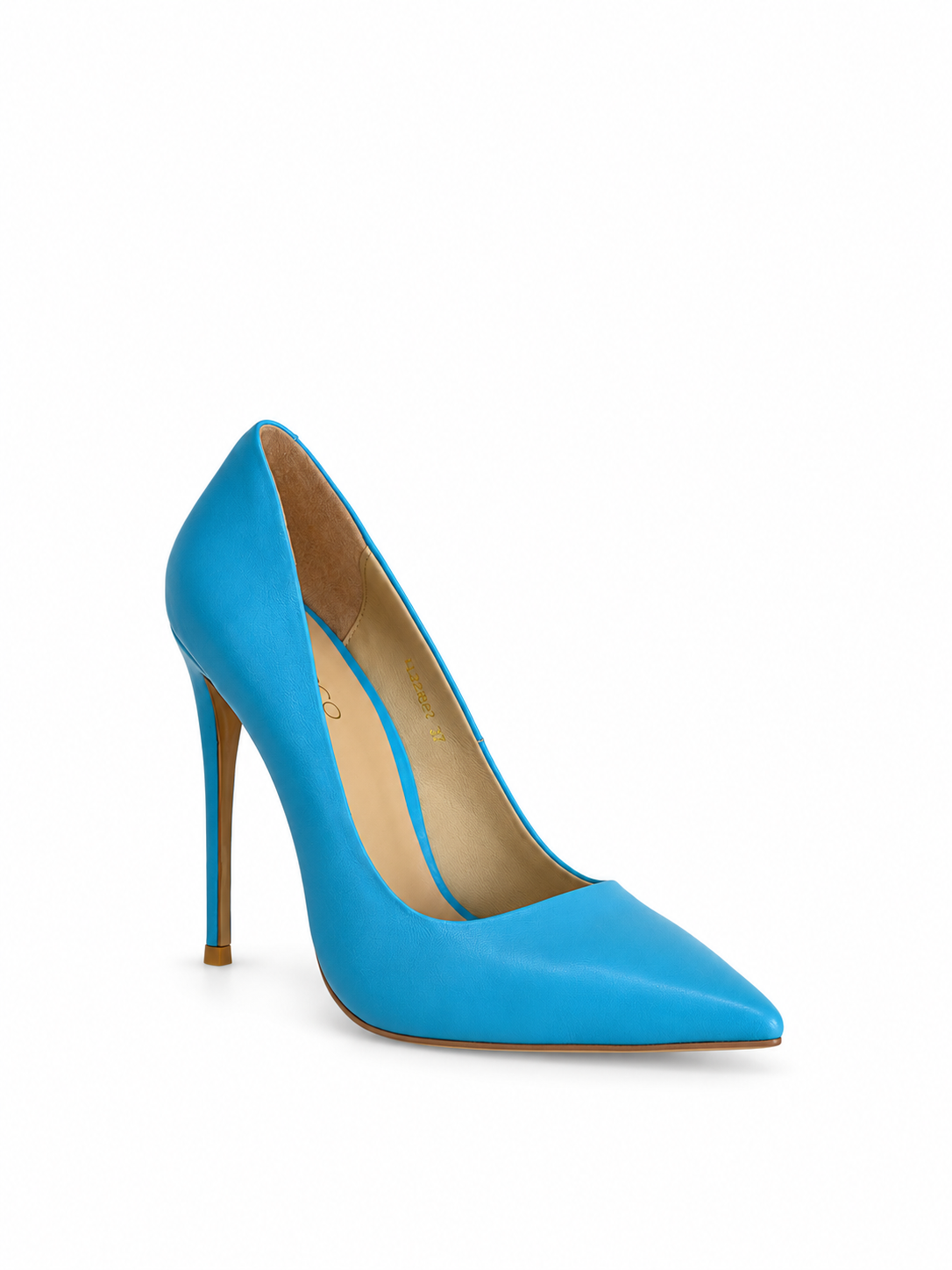 Sky blue genuine leather pump shoes with pointed toe and high stiletto heel