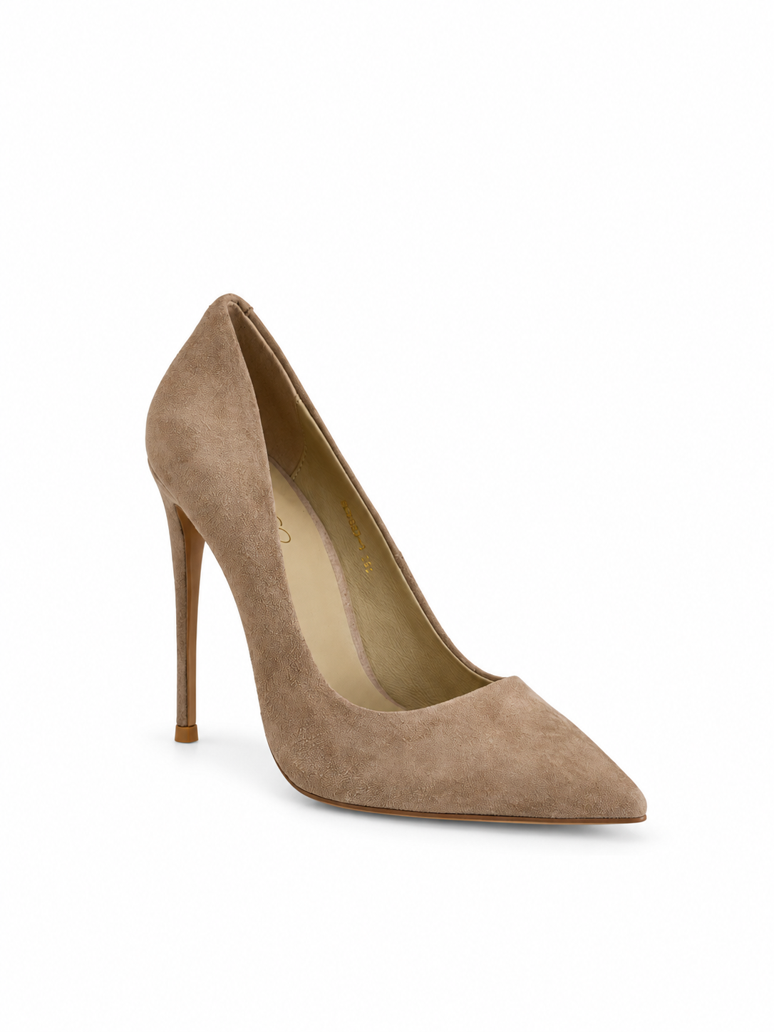 Beige suede leather pumps with pointed toe and thin 115mm heel