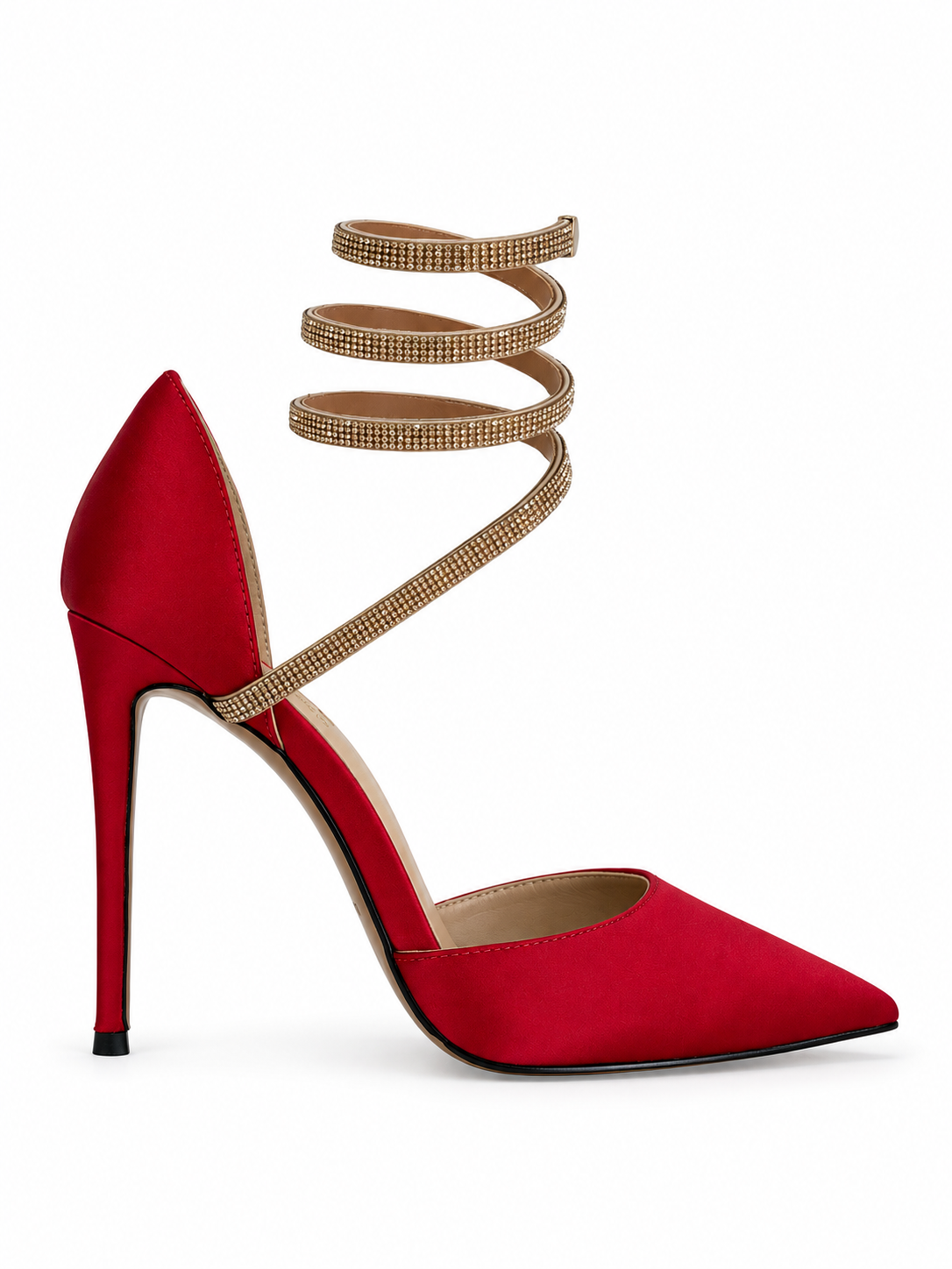 Miranda Red Crystal Ankle-Wrap Pumps 120 mm