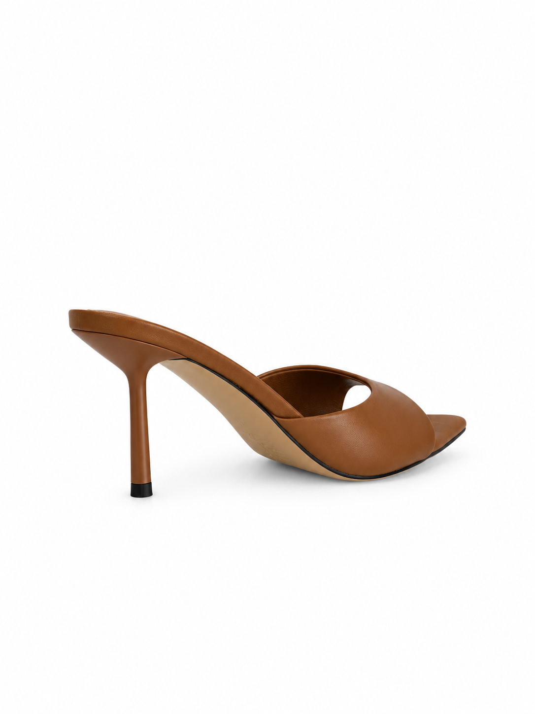 Brown leather heeled sandals, open-toe mule with stiletto heel