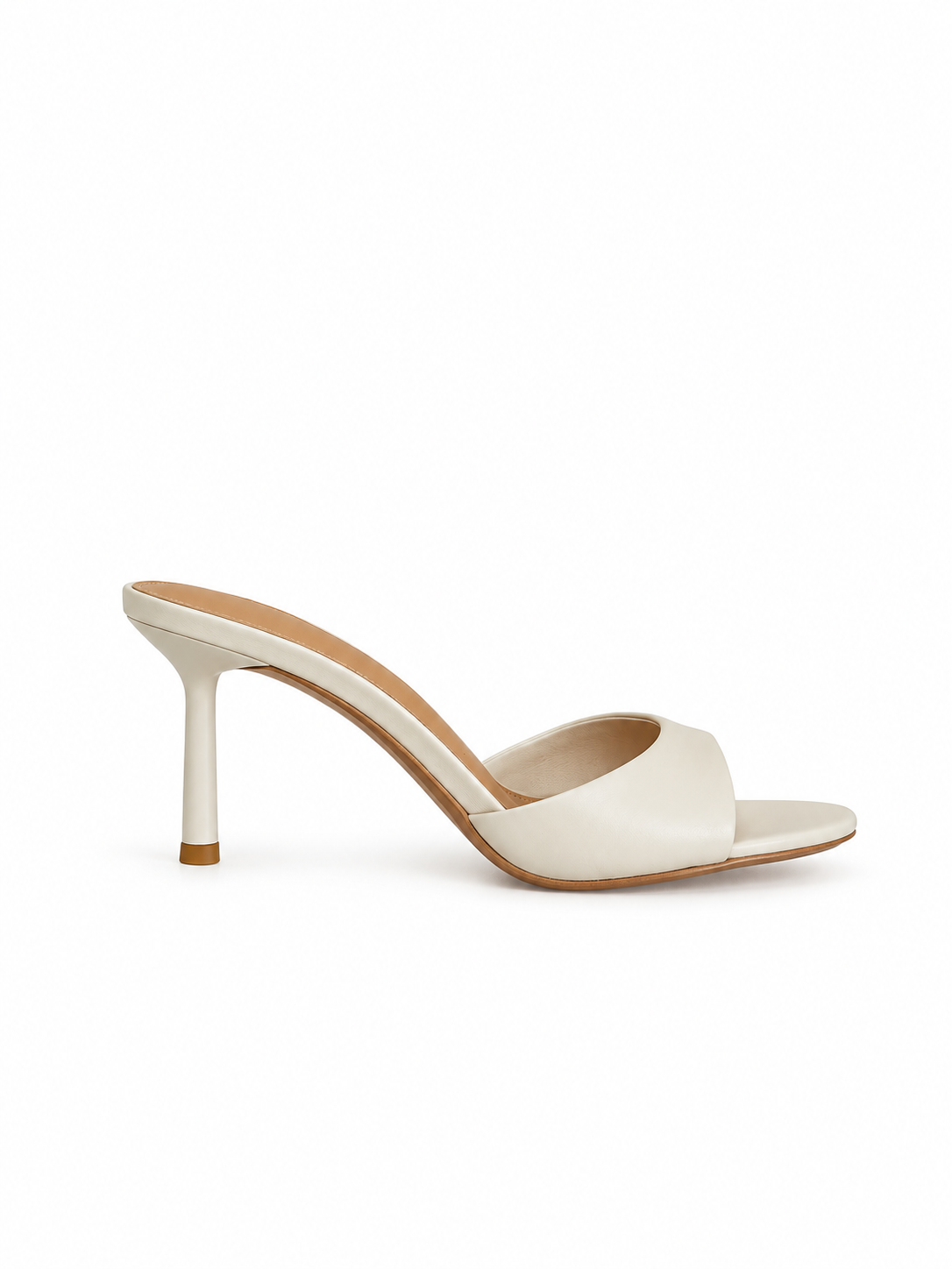 White leather heeled sandals with open toe and minimalist strap, 70mm heel