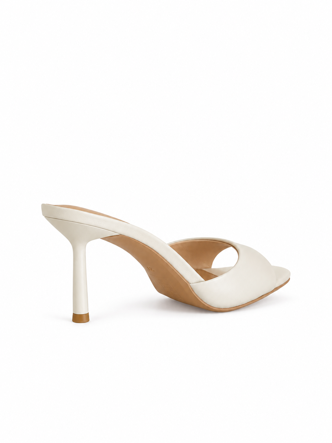 White leather heeled sandals with open toe and backless strap, 70mm heel