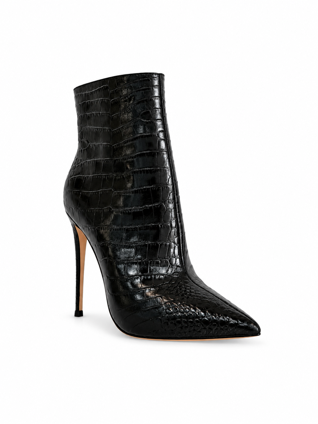 Giulia Black Croc-Embossed Leather Ankle Boots 120 mm