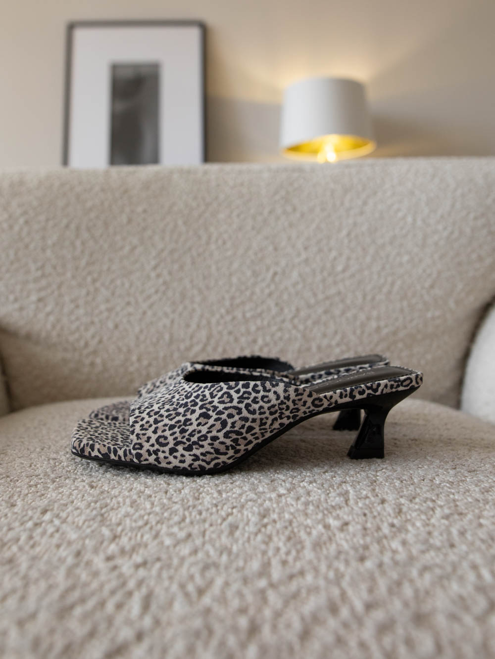 Genuine suede leather leopard white sandals Sara 50mm