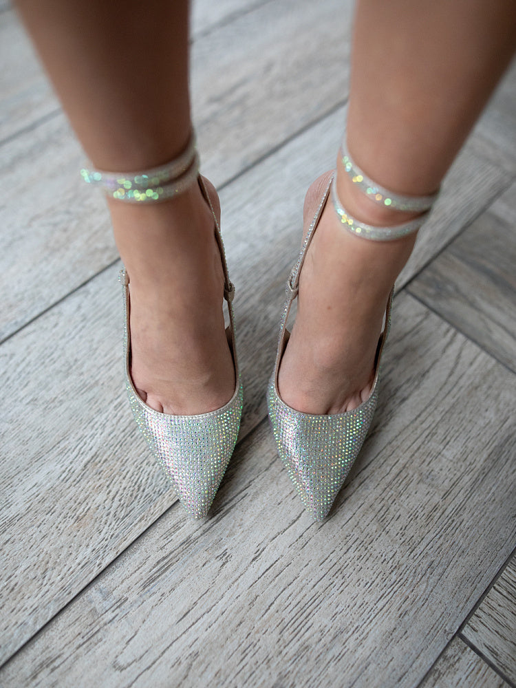 Satin slingback pumps Elle 115mm with crystal